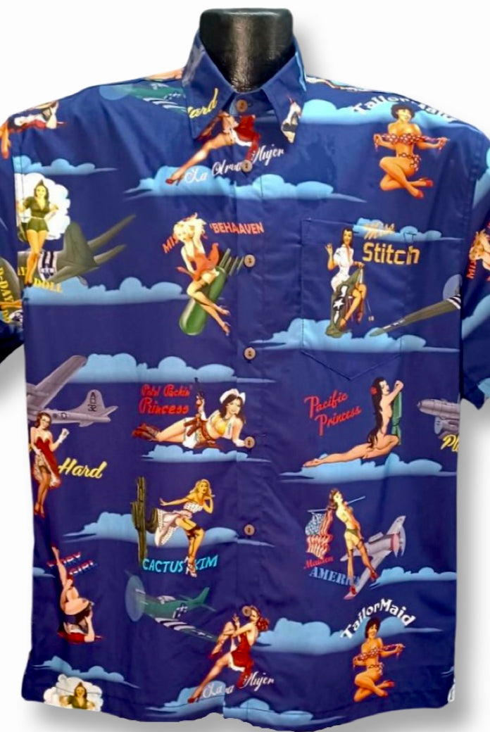 victory girl hawaiian shirt featuring popular nose art designs created by Victory Girl