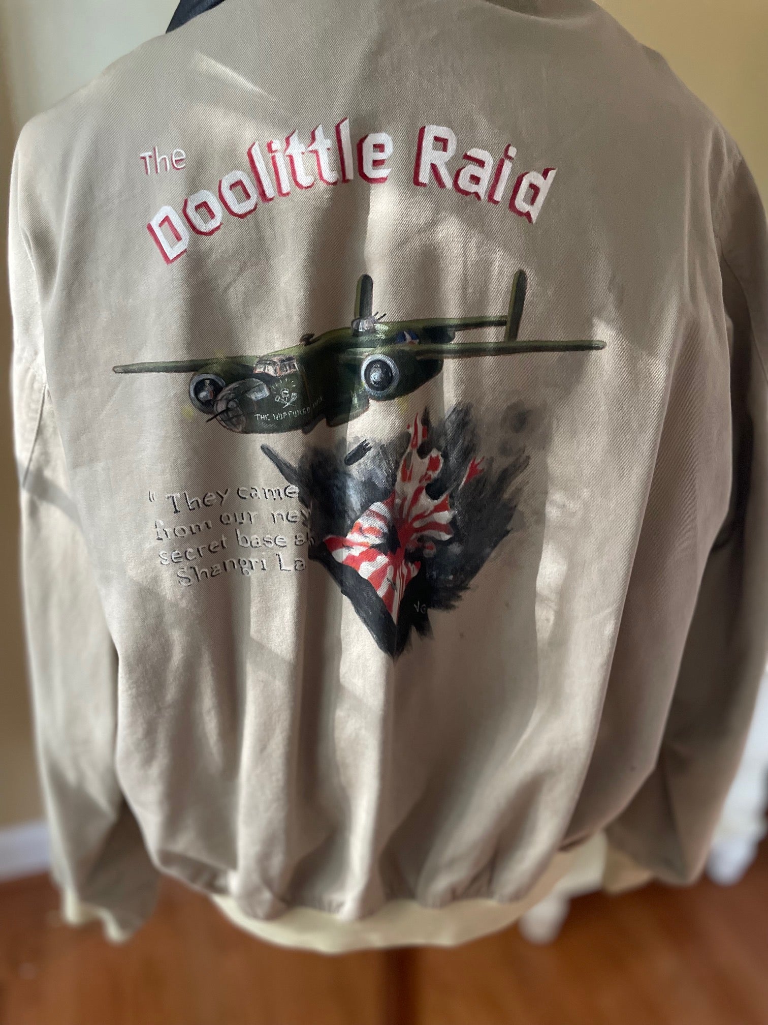 Canvas A10 jacket with 'Doolittle Raid' artwork hand painted to back
