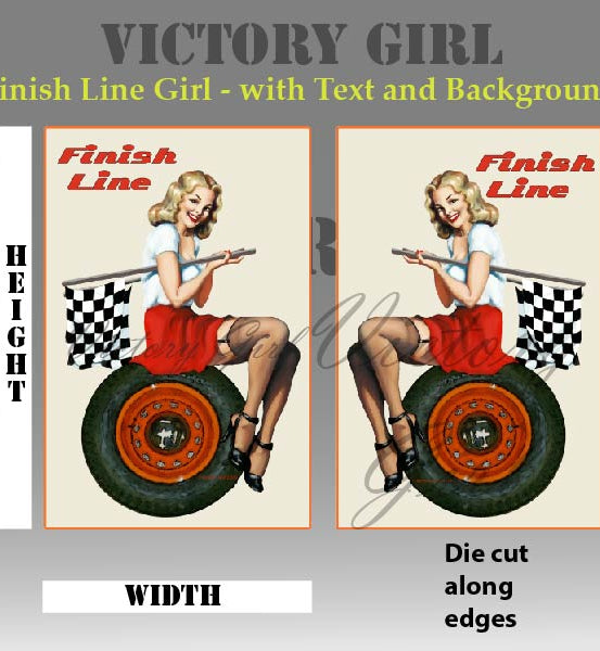 Finish Line Girl - with Text & Background Vinyl Decal Sticker