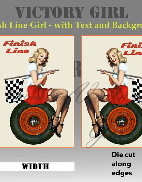Finish Line Girl - with Text & Background Vinyl Decal Sticker