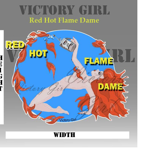 Red Hot Flame Dame Nose Art Vinyl Decal Sticker