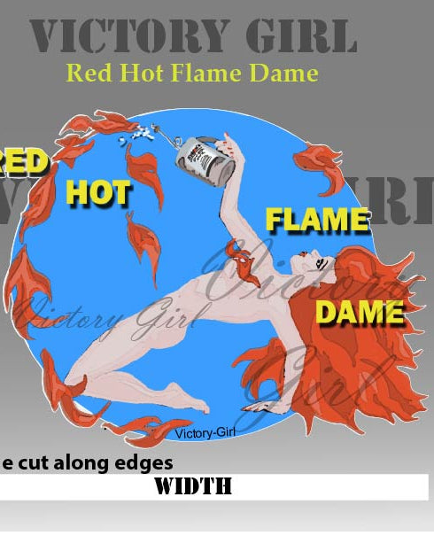 Red Hot Flame Dame Nose Art Vinyl Decal Sticker