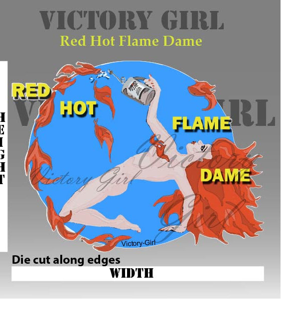 Red Hot Flame Dame Nose Art Vinyl Decal Sticker