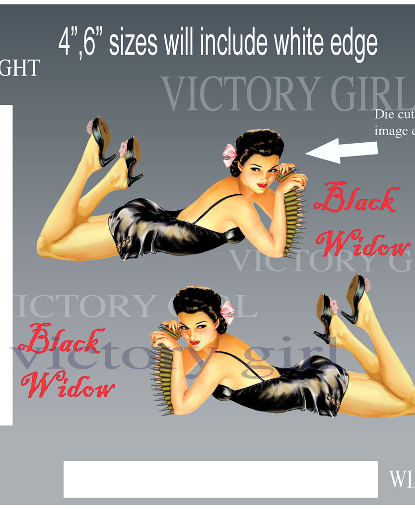 Black Widow Holding Ammunition Nose Art Vinyl Decal Sticker