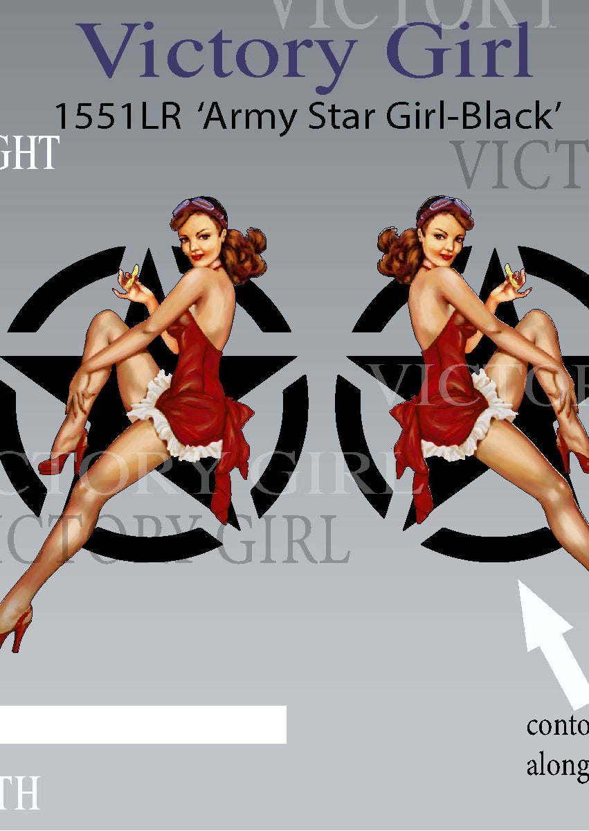 Army Star Girl-Black Vinyl Decal Sticker