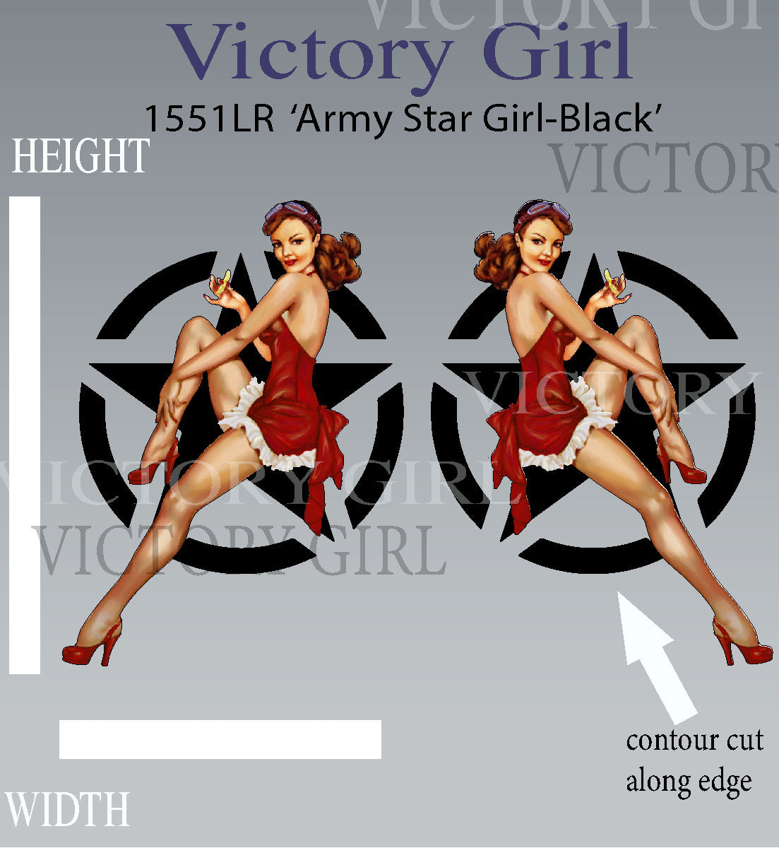 Army Star Girl-Black Vinyl Decal Sticker