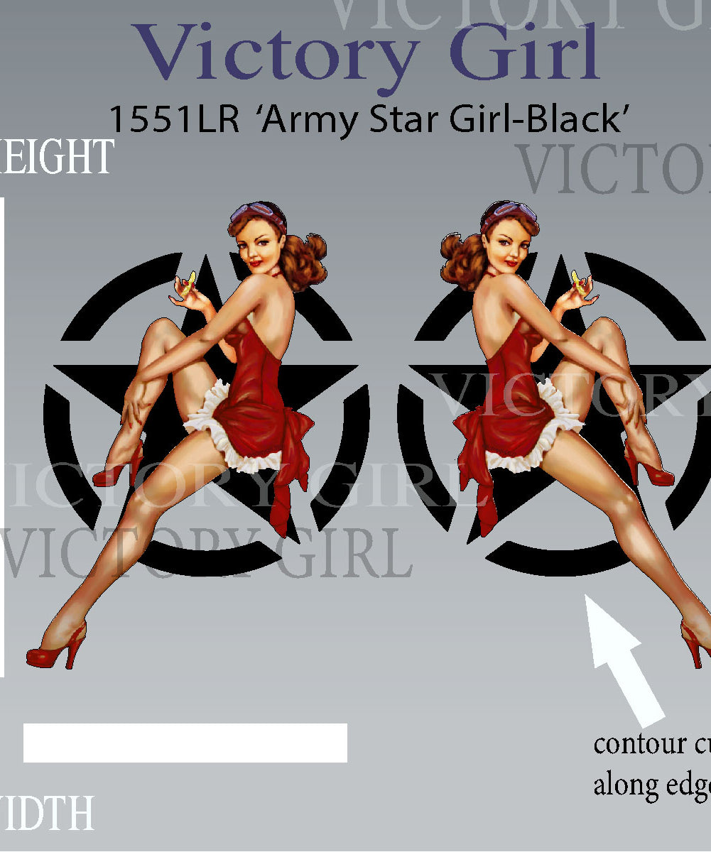 Army Star Girl-Black Vinyl Decal Sticker