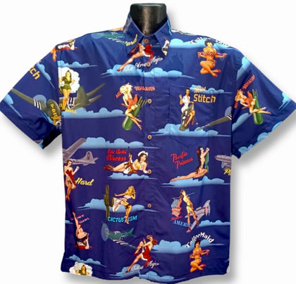 victory girl hawaiian shirt featuring popular nose art designs created by Victory Girl
