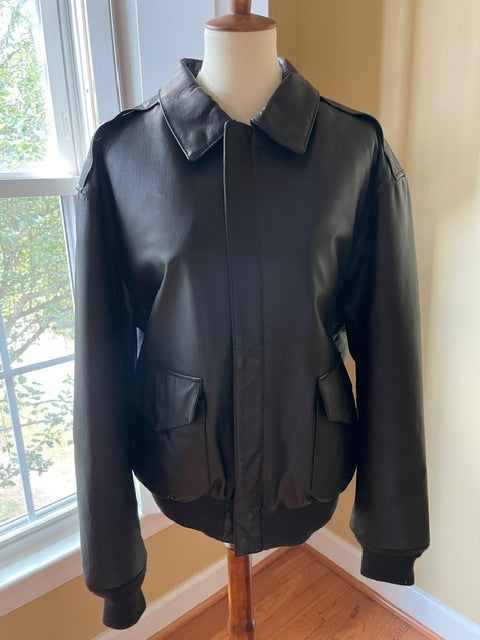 Seal brown A2 leather jacket on a mannequin against a neutral background