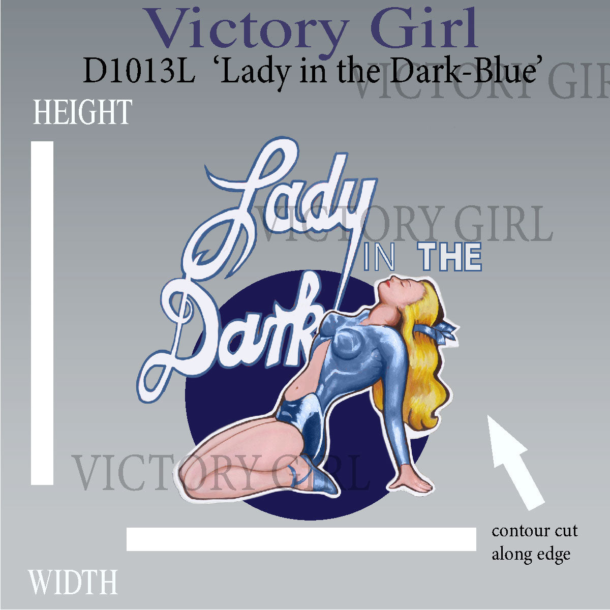 Lady in the Dark Nose Art Vinyl Decal Sticker - Blue