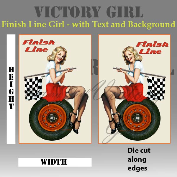Finish Line Girl - with Text & Background Vinyl Decal Sticker