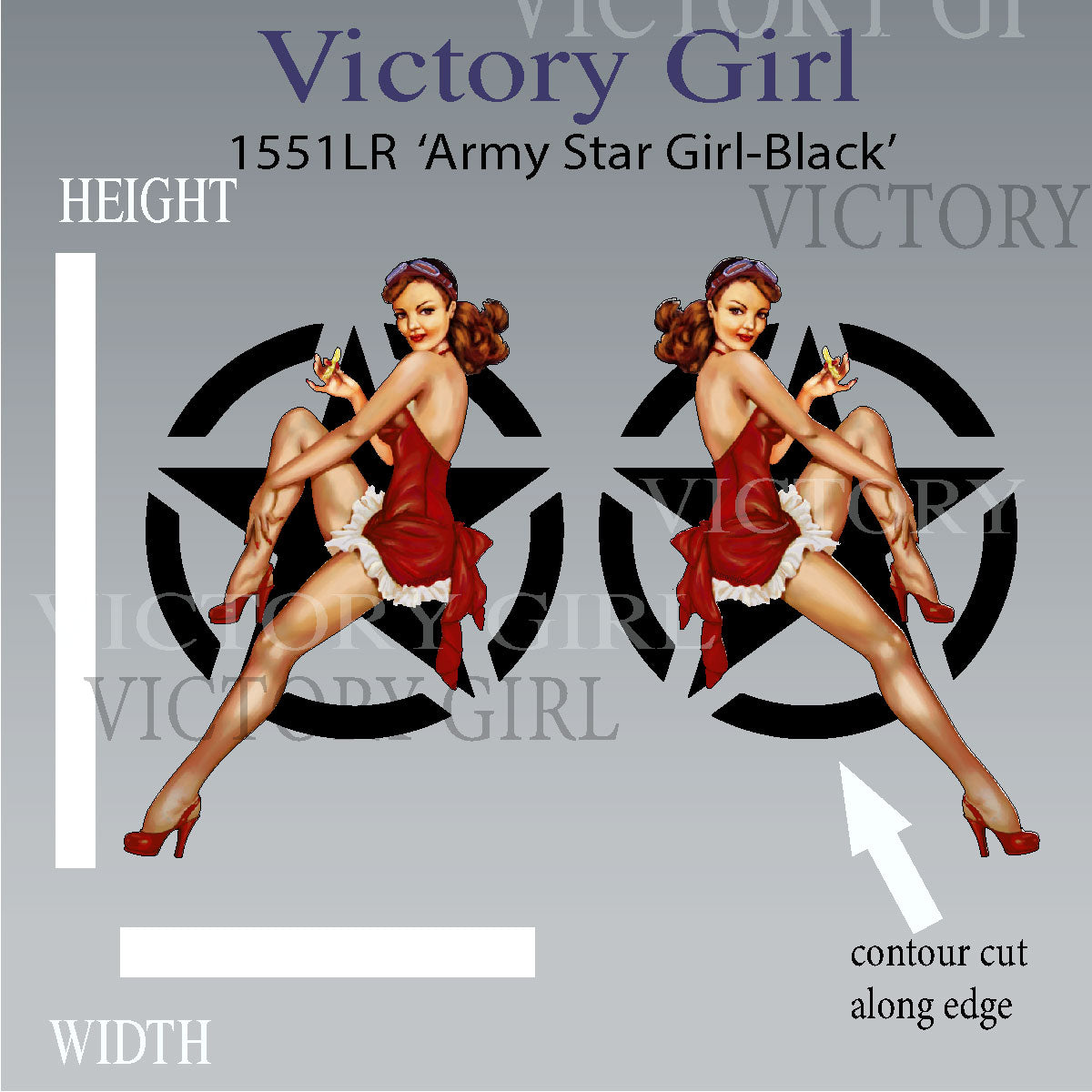 Army Star Girl-Black Vinyl Decal Sticker